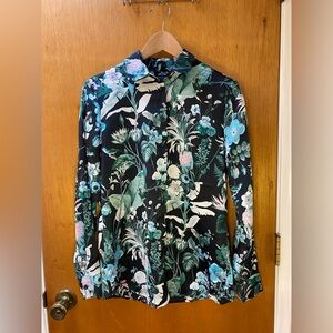 Banana Republic Button Up Long Sleeve Shirt Blouse lotus flower and bird print